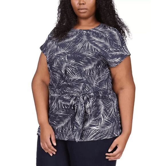 Micheal Michael Kors Blue Floral Plus Size Printed Wrap Top 0X - Picture 1 of 1